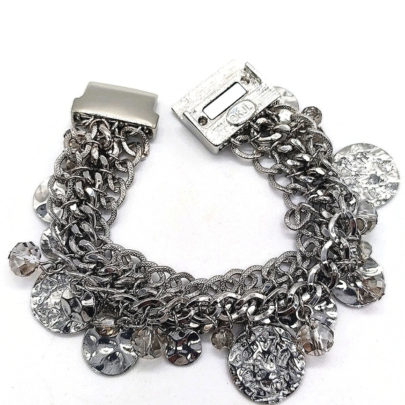 Vintage KJL Silver Hammered Disc Charm Bracelet-Kenneth Jay Lane - Picture 3 of 5